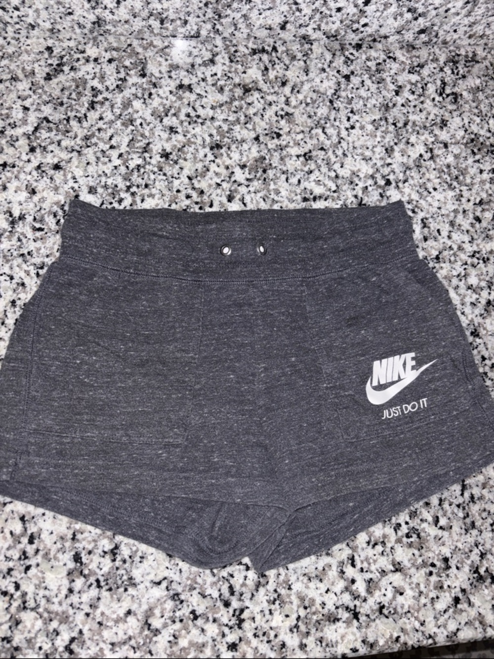 Nike Women’s Charcoal Athletic Shorts with White Swoosh